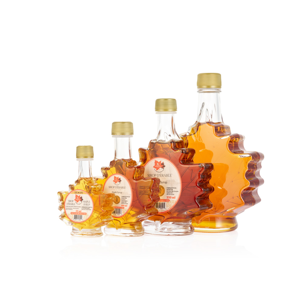 Sirop d'érable ambré - bouteille en vitre feuille d'érable